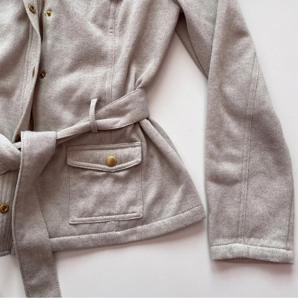 GUESS Tie Winter Jacket Cozy Coat Beige Tan Neutral Size Medium Gold Hardware - Picture 6 of 15